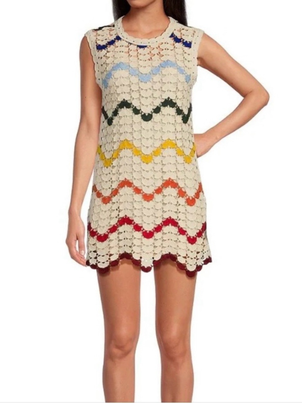 Chelsea & Violet Cream Crochet Scallop Shift Dress